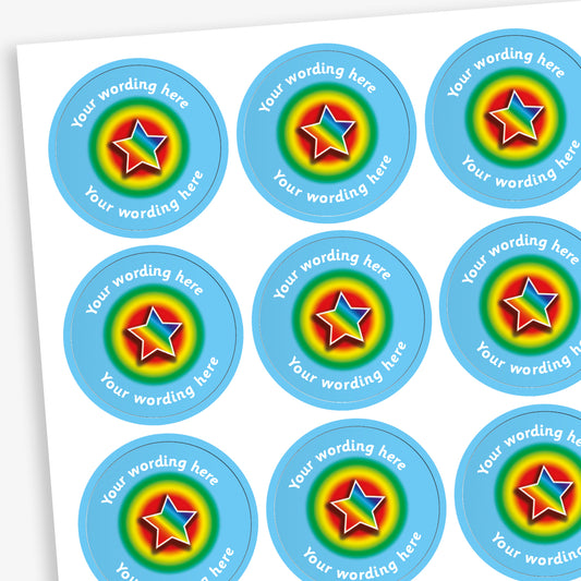 70 Personalised Rainbow Star Stickers - 25mm