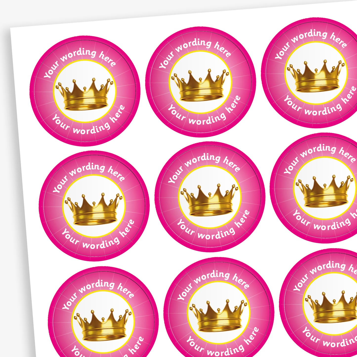 70 Personalised Crown Stickers - 25mm