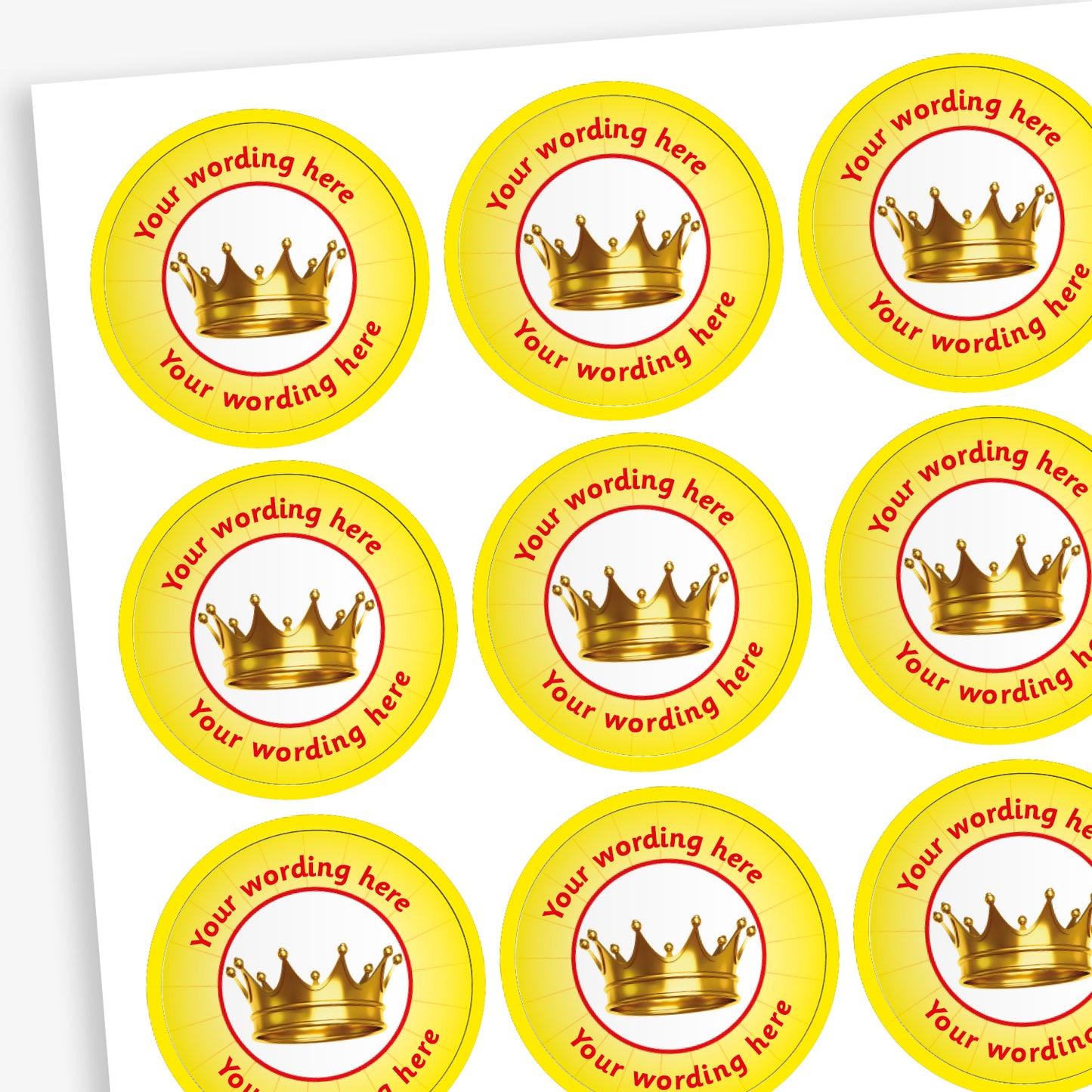 70 Personalised Crown Stickers - 25mm