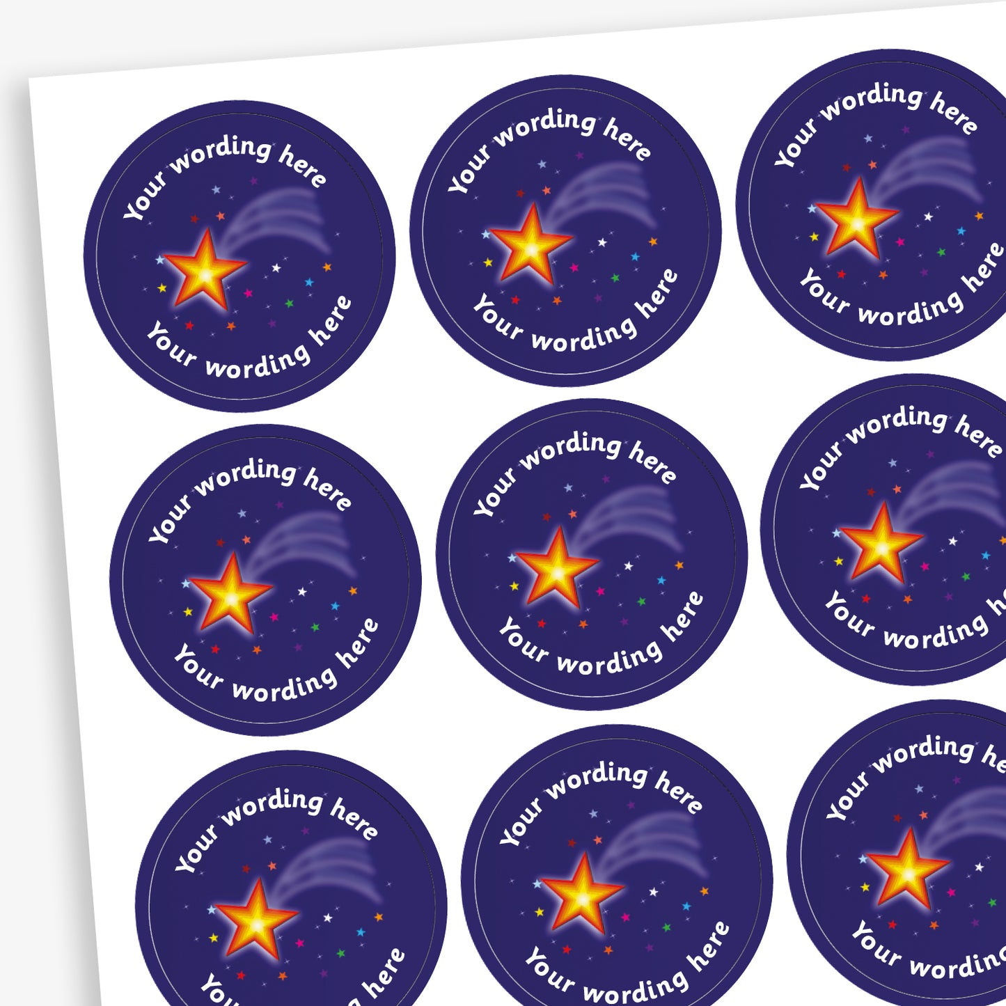 70 Personalised Shooting Star Stickers - 25mm