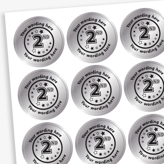 Personalised Metallic Silver 2nd Stickers - 25mm