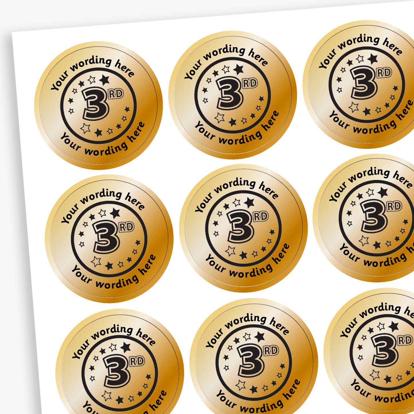 Personalised Metallic Bronze 3rd Stickers - 25mm