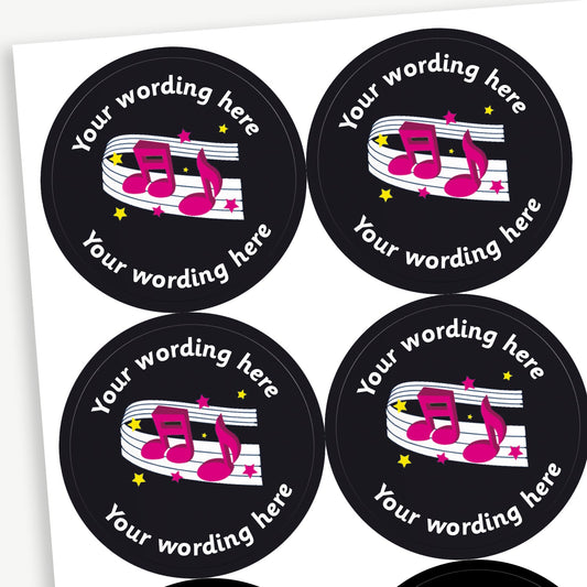 35 Personalised Musical Notes Stickers - 37mm