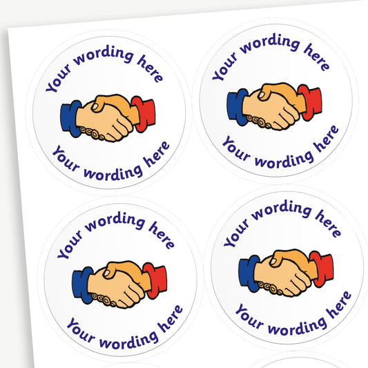 35 Personalised Handshake Stickers - White - 37mm