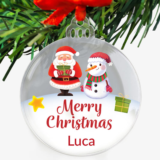 Personalised Christmas Santa and Snowman Bauble - 75mm