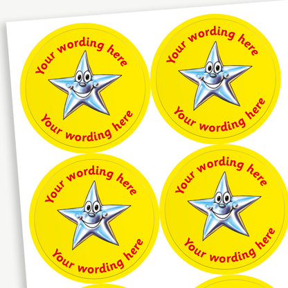 35 Personalised Smiley Star Stickers - 37mm