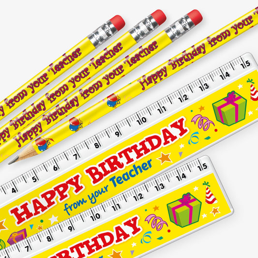 12 Happy Birthday Pencil and Ruler Bundle