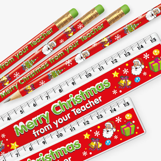 12 Merry Christmas Teacher Pencil and Ruler Bundle