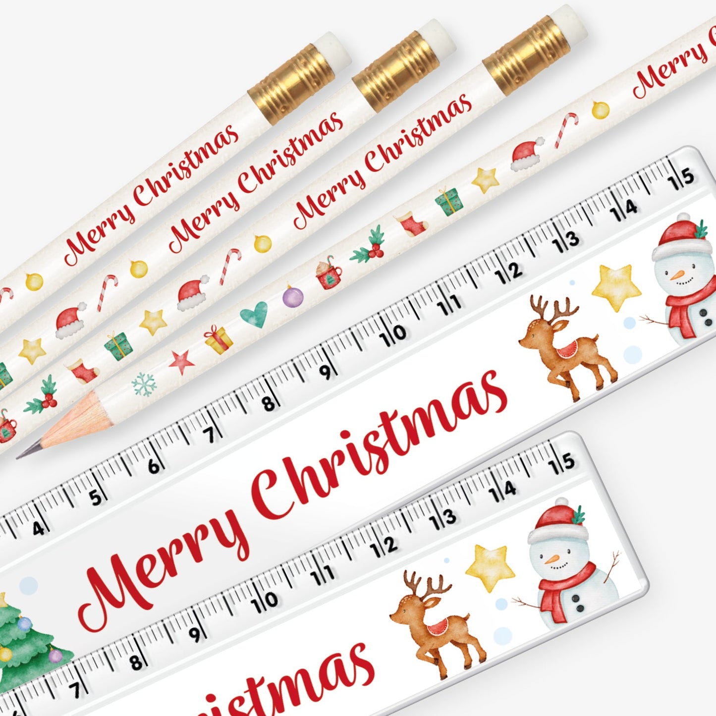 12 Merry Christmas Pencil and Ruler Bundle