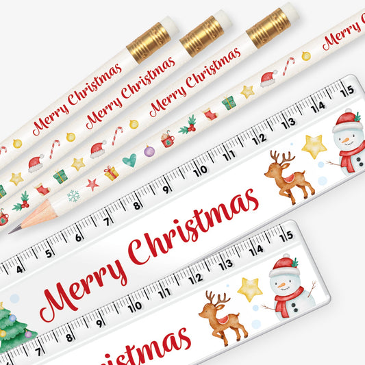 12 Merry Christmas Pencil and Ruler Bundle