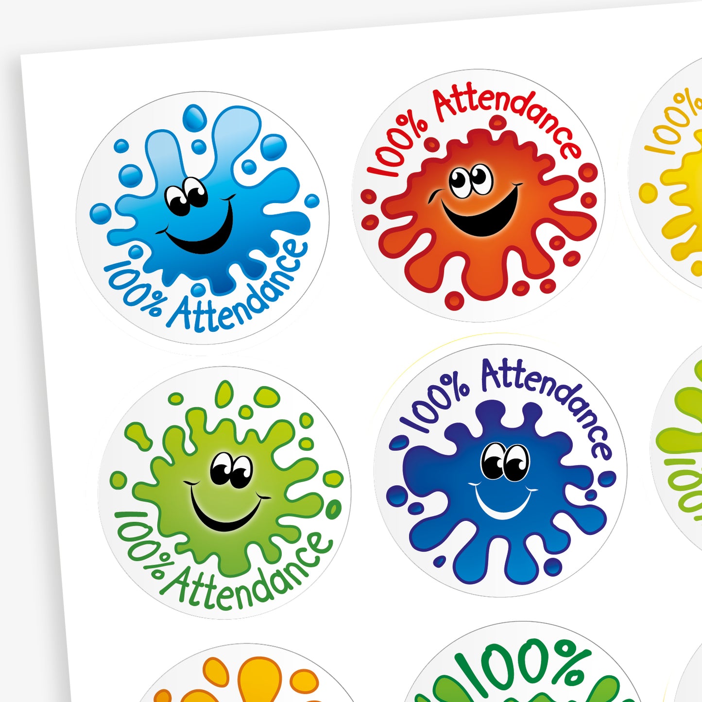 100% Attendance Splash Stickers - 32mm