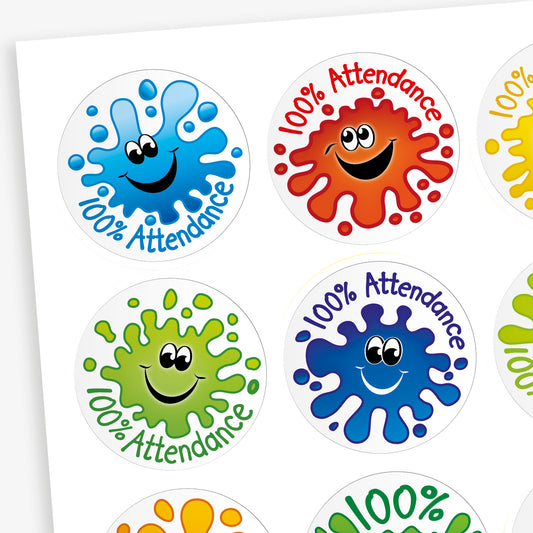 100% Attendance Splash Stickers - 32mm