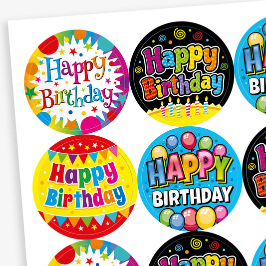 Happy Birthday Stickers - 32mm