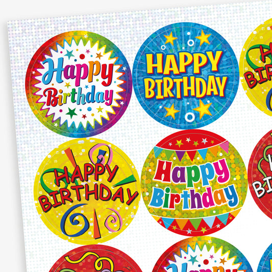 Holographic Happy Birthday Stickers - 32mm
