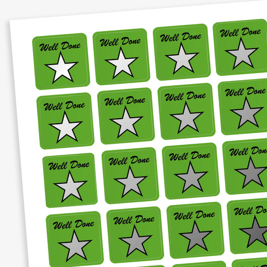 140 Metallic Well Done Star Stickers - 16mm