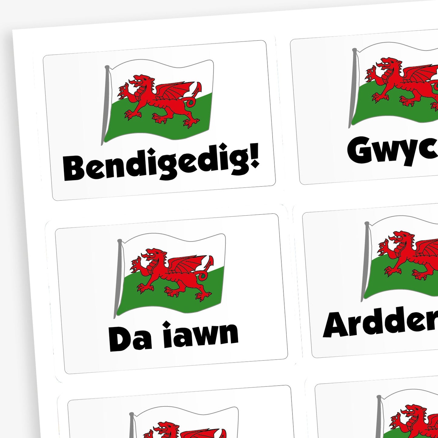 32 Welsh Language Flag Stickers  - 46 x 30mm