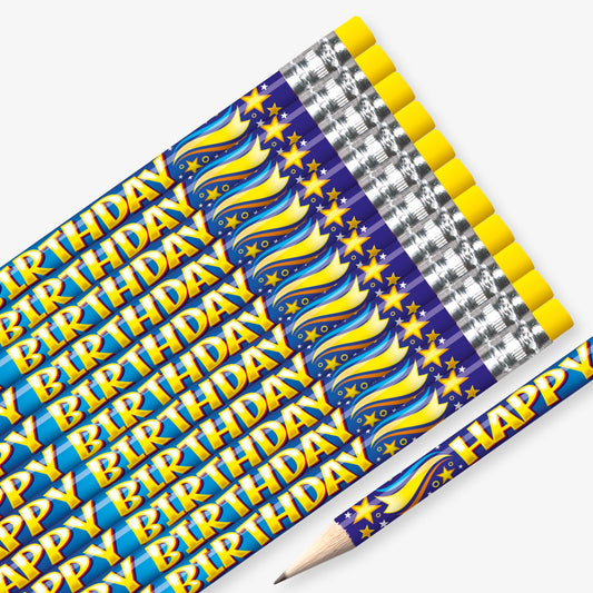 12 Happy Birthday Pencils - Blue