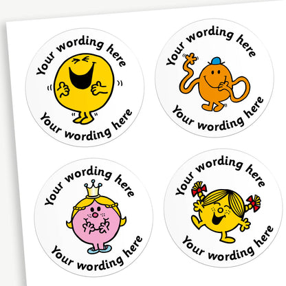 35 Personalised Jellybean Scented Mr Men & Little Miss Stickers - 37mm