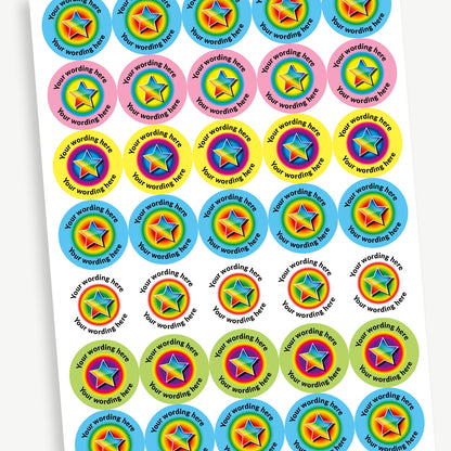 35 Personalised Sherbet Scented Rainbow Star Stickers - 37mm