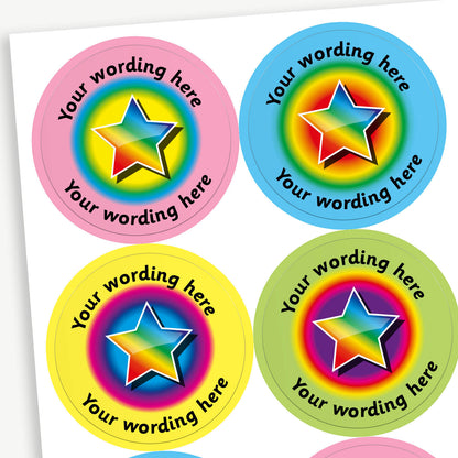 35 Personalised Sherbet Scented Rainbow Star Stickers - 37mm