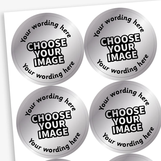 35 Design Your Own Metallic Silver Stickers - 37mm